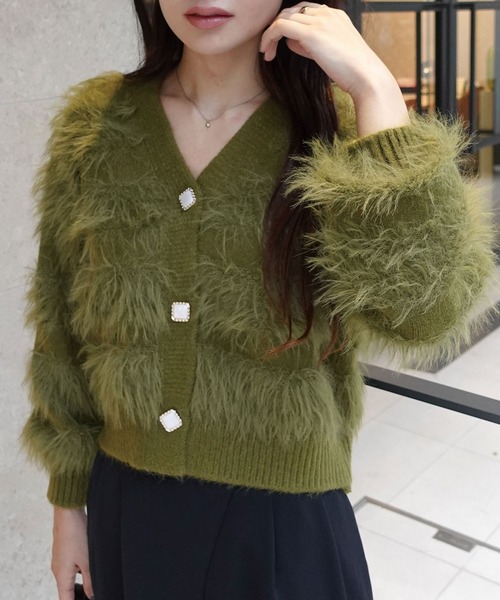 CORNERS（コーナーズ）の「フェザーニットVネックカーディガン（カーディガン/ボレロ・レディース・ピンク/グリーン/ベージュ/ライトブルー/オフホワイト・M）」の4枚目の写真