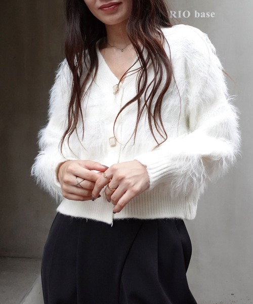 CORNERS（コーナーズ）の「フェザーニットVネックカーディガン（カーディガン/ボレロ・レディース・ピンク/グリーン/ベージュ/ライトブルー/オフホワイト・M）」の9枚目の写真