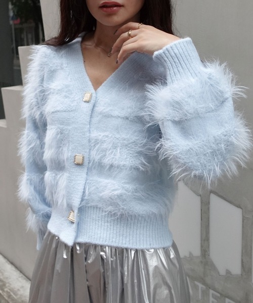 CORNERS（コーナーズ）の「フェザーニットVネックカーディガン（カーディガン/ボレロ・レディース・ピンク/グリーン/ベージュ/ライトブルー/オフホワイト・M）」の12枚目の写真