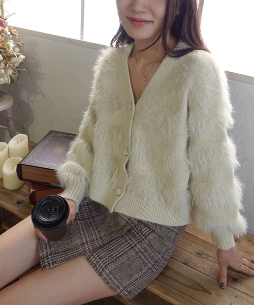 CORNERS（コーナーズ）の「フェザーニットVネックカーディガン（カーディガン/ボレロ・レディース・ピンク/グリーン/ベージュ/ライトブルー/オフホワイト・M）」の13枚目の写真