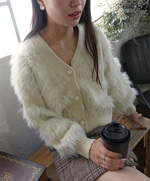 CORNERS（コーナーズ）の「フェザーニットVネックカーディガン（カーディガン/ボレロ・レディース・ピンク/グリーン/ベージュ/ライトブルー/オフホワイト・M）」の14枚目の写真