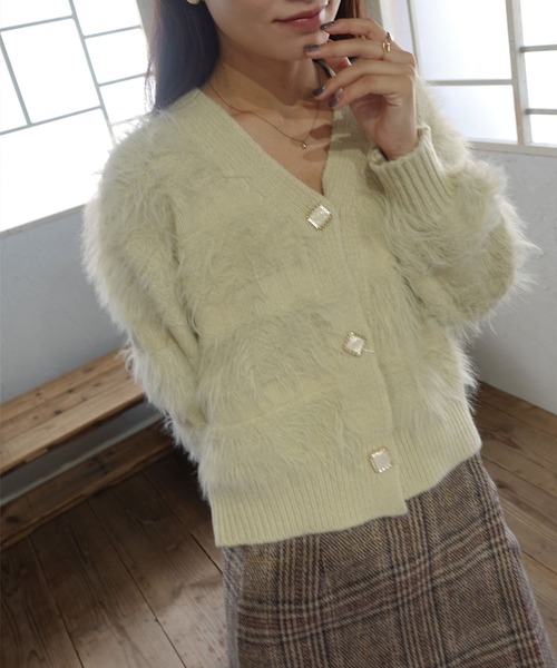 CORNERS（コーナーズ）の「フェザーニットVネックカーディガン（カーディガン/ボレロ・レディース・ピンク/グリーン/ベージュ/ライトブルー/オフホワイト・M）」の15枚目の写真