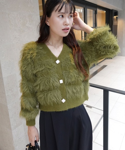 CORNERS（コーナーズ）の「フェザーニットVネックカーディガン（カーディガン/ボレロ・レディース・ピンク/グリーン/ベージュ/ライトブルー/オフホワイト・M）」の18枚目の写真