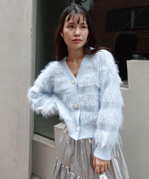 CORNERS（コーナーズ）の「フェザーニットVネックカーディガン（カーディガン/ボレロ・レディース・ピンク/グリーン/ベージュ/ライトブルー/オフホワイト・M）」の6枚目の写真