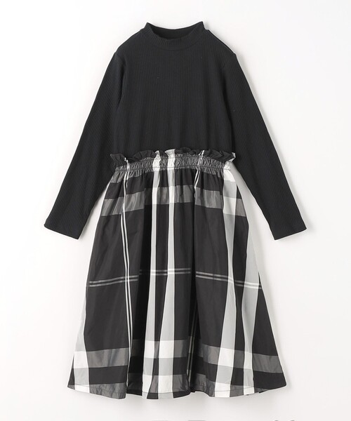 green label relaxing(グリーンレーベルリラクシング)の「TJ テレコ×チェックワンピース 100cm-130cm / キッズ(ワンピース・キッズ・ダークグレー/ブラック・110cm/100cm/120cm/130cm)」の2枚目の写真