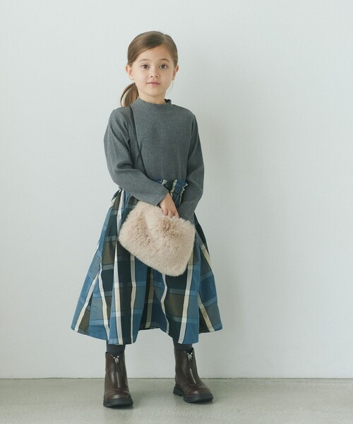 green label relaxing(グリーンレーベルリラクシング)の「TJ テレコ×チェックワンピース 100cm-130cm / キッズ(ワンピース・キッズ・ダークグレー/ブラック・110cm/100cm/120cm/130cm)」の3枚目の写真