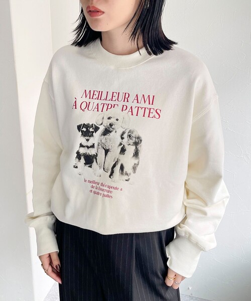 fredy emue(フレディエミュ)の「DOGフォトプリントスウェットプルオーバー(スウェット・レディース・オフホワイト/チャコールグレー/ライトグレー・38)」の9枚目の写真
