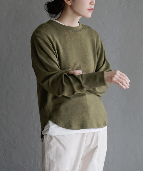 apartment department(アパートメントデパートメント)の「ニットライク クルーネックプルオーバー(Tシャツ/カットソー・レディース・カーキ/アッシュブラウン/ネイビー・M)」の2枚目の写真