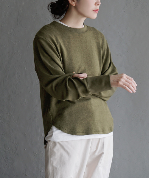 apartment department(アパートメントデパートメント)の「ニットライク クルーネックプルオーバー(Tシャツ/カットソー・レディース・カーキ/アッシュブラウン/ネイビー・M)」の5枚目の写真