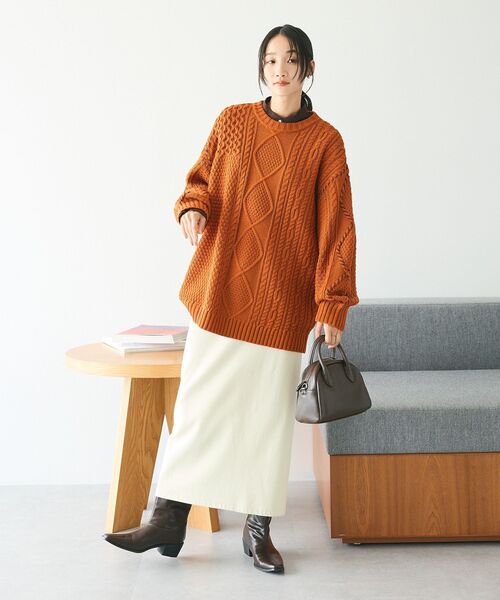 CRAFT STANDARD BOUTIQUE（クラフトスタンダードブティック）の「ハンドステッチケーブルニットチュニック（ニット/セーター・レディース・ベージュ/オレンジ/アイボリー/ブラック/サックスブルー/ブラウン/グリーン・FREE）」の22枚目の写真