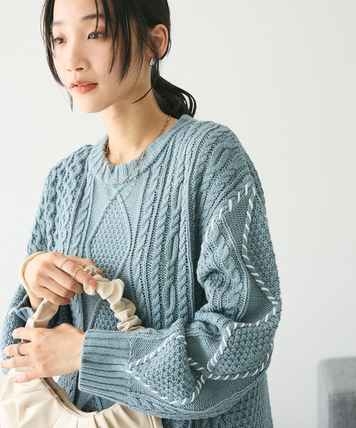 セール】ハンドステッチケーブルニットチュニック（ニット/セーター