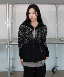 FOLLOWIN | [UNISEX]ビッグバタフライ・アンゴラハイネックニットジップアップカーディガン(カーディガン/ボレロ)