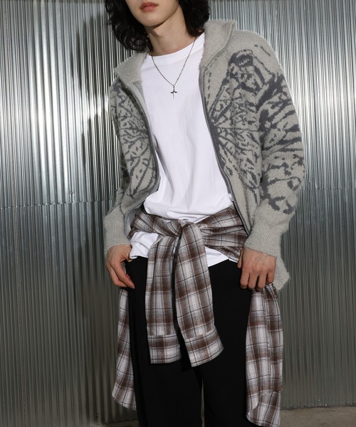 FOLLOWIN（フォロウィン）の「[UNISEX]ビッグバタフライ・アンゴラハイネックニットジップアップカーディガン（カーディガン/ボレロ・レディース・グレー/ブラック・FREE）」の9枚目の写真