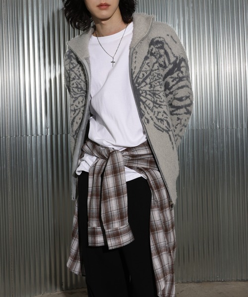 FOLLOWIN（フォロウィン）の「[UNISEX]ビッグバタフライ・アンゴラハイネックニットジップアップカーディガン（カーディガン/ボレロ・レディース・グレー/ブラック・FREE）」の10枚目の写真