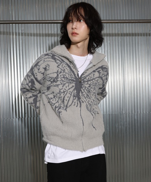 FOLLOWIN（フォロウィン）の「[UNISEX]ビッグバタフライ・アンゴラハイネックニットジップアップカーディガン（カーディガン/ボレロ・レディース・グレー/ブラック・FREE）」の16枚目の写真