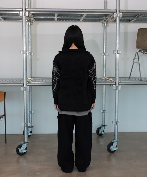 UNISEX]ビッグバタフライ・アンゴラハイネックニットジップ