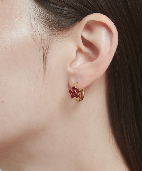 セール】【 金属アレルギー対応 】 フラワービジュー フープピアス