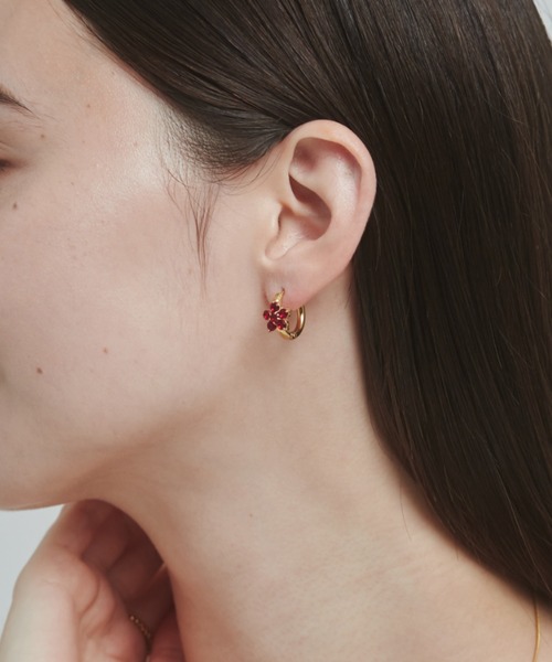 セール】【 金属アレルギー対応 】 フラワービジュー フープピアス