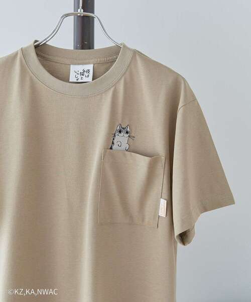CRAFT STANDARD BOUTIQUE(クラフトスタンダードブティック)の「夜は猫といっしょ/PKT-TEE(Tシャツ/カットソー・レディース・オフホワイト/ベージュ/ネイビー・FREE)」の2枚目の写真