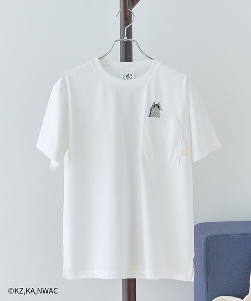 CRAFT STANDARD BOUTIQUE(クラフトスタンダードブティック)の「夜は猫といっしょ/PKT-TEE(Tシャツ/カットソー・レディース・オフホワイト/ベージュ/ネイビー・FREE)」の7枚目の写真