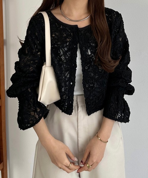 callautia（カラウティア）の「前後2wayシアーレースブラウス（シャツ/ブラウス・レディース・ブラック/アイボリー・SMALL/LARGE/MEDIUM）」の2枚目の写真