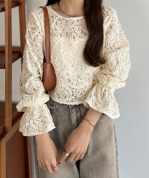 セール】前後2wayシアーレースブラウス（シャツ/ブラウス）｜callautia