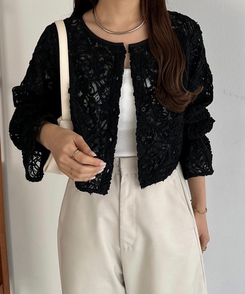 callautia（カラウティア）の「前後2wayシアーレースブラウス（シャツ/ブラウス・レディース・ブラック/アイボリー・SMALL/LARGE/MEDIUM）」の11枚目の写真