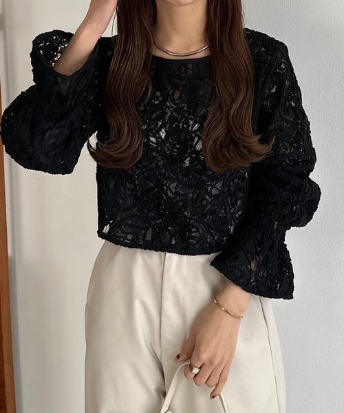 callautia（カラウティア）の「前後2wayシアーレースブラウス（シャツ/ブラウス・レディース・ブラック/アイボリー・SMALL/LARGE/MEDIUM）」の14枚目の写真