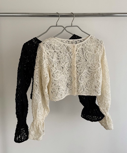 callautia（カラウティア）の「前後2wayシアーレースブラウス（シャツ/ブラウス・レディース・ブラック/アイボリー・SMALL/LARGE/MEDIUM）」の16枚目の写真
