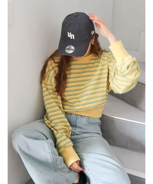 Ungrid(アングリッド)の「ショートボーダーロングスリーブTee(Tシャツ/カットソー・レディース・ブラウン/イエロー/オフホワイト・FREE)」の4枚目の写真