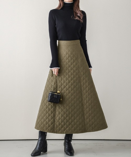 La-gemme（ラジェム）の「Aラインキルティングスカート（スカート・レディース・カーキ/ブラック/ベージュ・M/L）」の3枚目の写真
