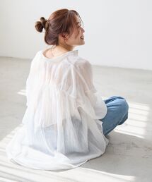 《WEB限定》シアーガーゼバックギャザーシャツ