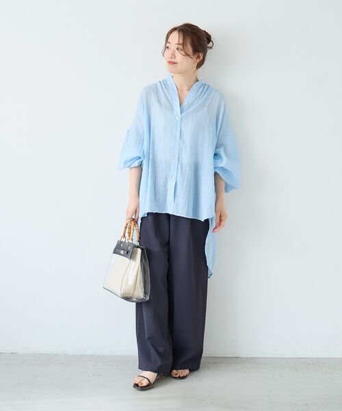le.coeur blanc(ルクールブラン)の「《WEB限定アイテム》シアーガーゼバックギャザーシャツ(シャツ/ブラウス・レディース・オフホワイト/サックスブルー/ベージュ/チャコールグレー/ブラック・38)」の18枚目の写真