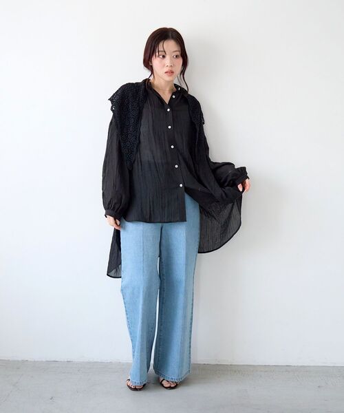 le.coeur blanc(ルクールブラン)の「《WEB限定》シアーガーゼバックギャザーシャツ(シャツ/ブラウス・レディース・オフホワイト/サックスブルー/ベージュ/チャコールグレー/ブラック・38)」の20枚目の写真