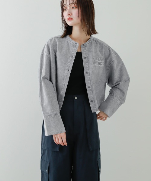 SENSE OF PLACE by URBAN RESEARCH(センスオブプレイスバイアーバンリサーチ)の「クロップドケミカルウォッシュシャツ(シャツ/ブラウス・レディース・グレー/ライトブルー・ONE)」の10枚目の写真