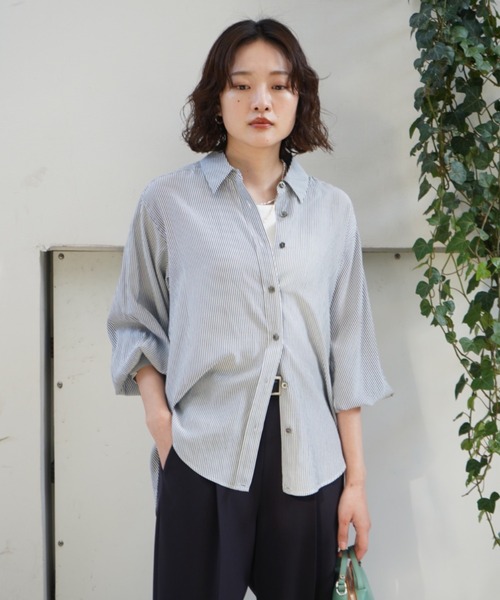 qualite（カリテ）の「カシュクールレギュラーシャツ（シャツ/ブラウス・レディース・ライム/ベージュ/ネイビー・フリー）」の22枚目の写真