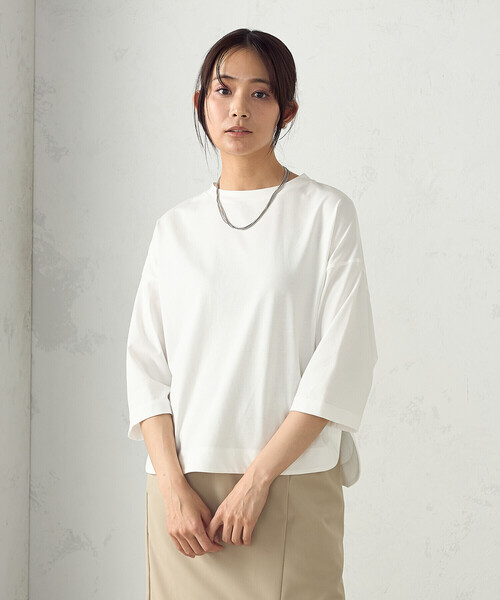 COMME CA ISM(コムサイズム)の「7分袖シンプルカットソー(Tシャツ/カットソー・レディース・ミント/ホワイト/ネイビー・MEDIUM/LARGE)」の3枚目の写真