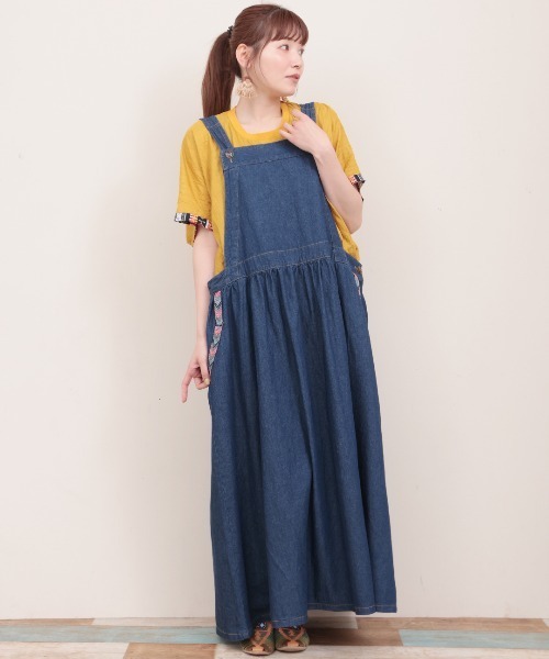 チチカカ（チチカカ）の「デニムジャンパースカート【大きいサイズ】（ジャンパースカート・レディース・ブルー/インディゴブルー・3L）」の3枚目の写真