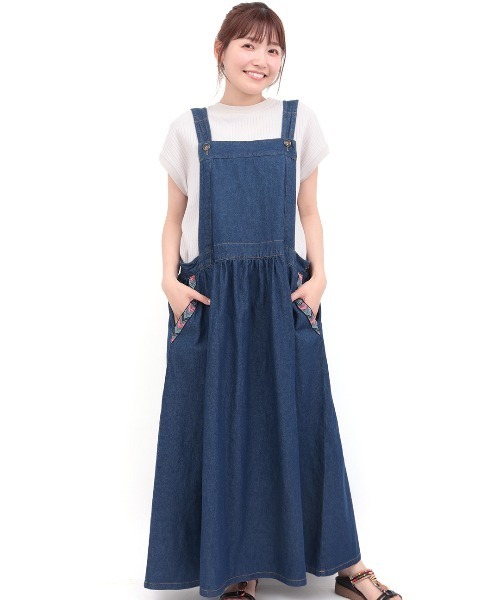 チチカカ（チチカカ）の「デニムジャンパースカート【大きいサイズ】（ジャンパースカート・レディース・ブルー/インディゴブルー・3L）」の6枚目の写真