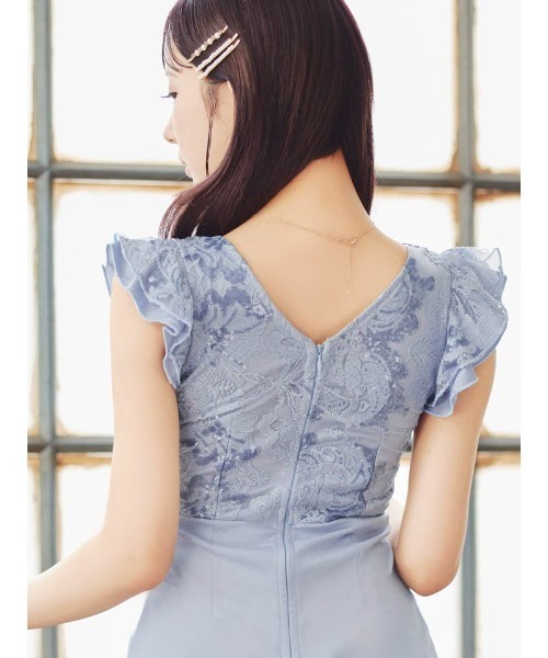 DAZZY(デイジー)の「スパンコール刺繍フロントリボンフリル袖タイトミニドレス(ドレス・レディース・ブラック/ブルー・S/M/L)」の8枚目の写真