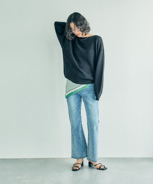 LEPSIM(レプシィム)の「5ゲージカノコライクボートネックプルオーバー 243134(ニット/セーター・レディース・キナリ/カーキブラウン/グリーン系その他/ブラック・FREE)」の16枚目の写真