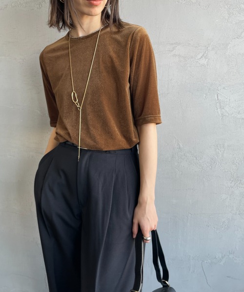 JEANS FACTORY Clothes（ジーンズファクトリークローズ）の「[Jeans Factory Clothes/ジーンズファクトリークローズ] シアーベロア ショートスリーブカットソー（Tシャツ/カットソー・レディース・グレー/サックスブルー/ブラウン/ネイビー・F）」の3枚目の写真