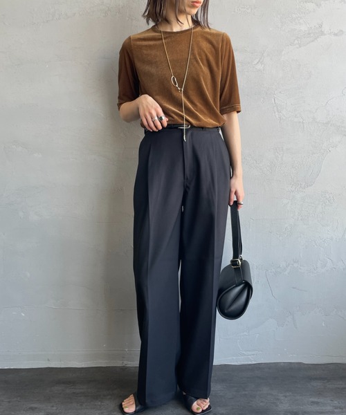 JEANS FACTORY Clothes（ジーンズファクトリークローズ）の「[Jeans Factory Clothes/ジーンズファクトリークローズ] シアーベロア ショートスリーブカットソー（Tシャツ/カットソー・レディース・グレー/サックスブルー/ブラウン/ネイビー・F）」の6枚目の写真