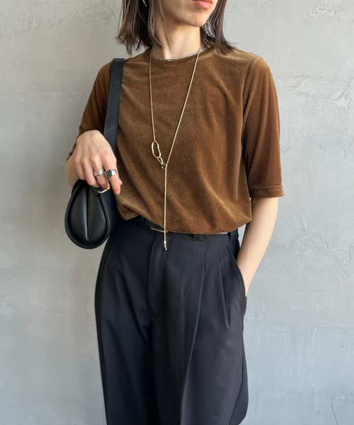 JEANS FACTORY Clothes（ジーンズファクトリークローズ）の「[Jeans Factory Clothes/ジーンズファクトリークローズ] シアーベロア ショートスリーブカットソー（Tシャツ/カットソー・レディース・グレー/サックスブルー/ブラウン/ネイビー・F）」の19枚目の写真