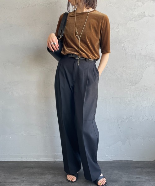 JEANS FACTORY Clothes（ジーンズファクトリークローズ）の「[Jeans Factory Clothes/ジーンズファクトリークローズ] シアーベロア ショートスリーブカットソー（Tシャツ/カットソー・レディース・グレー/サックスブルー/ブラウン/ネイビー・F）」の21枚目の写真