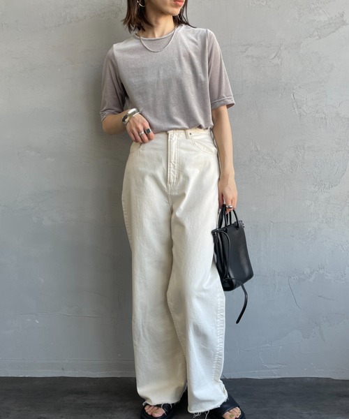 JEANS FACTORY Clothes（ジーンズファクトリークローズ）の「[Jeans Factory Clothes/ジーンズファクトリークローズ] シアーベロア ショートスリーブカットソー（Tシャツ/カットソー・レディース・グレー/サックスブルー/ブラウン/ネイビー・F）」の11枚目の写真