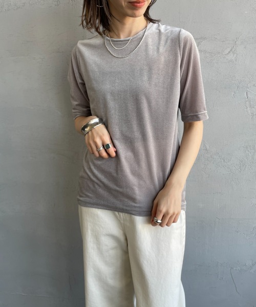 JEANS FACTORY Clothes（ジーンズファクトリークローズ）の「[Jeans Factory Clothes/ジーンズファクトリークローズ] シアーベロア ショートスリーブカットソー（Tシャツ/カットソー・レディース・グレー/サックスブルー/ブラウン/ネイビー・F）」の13枚目の写真