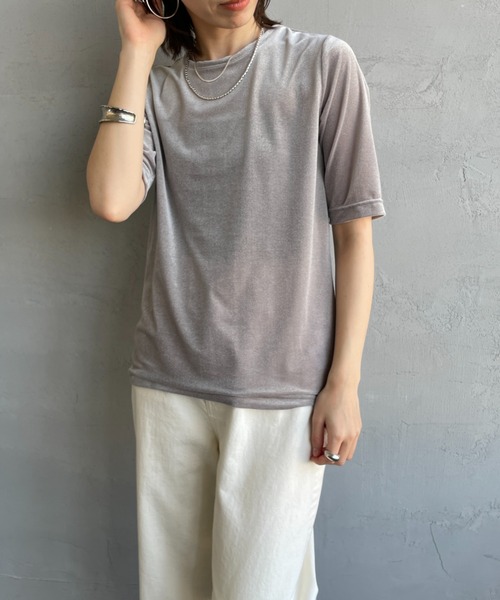 JEANS FACTORY Clothes（ジーンズファクトリークローズ）の「[Jeans Factory Clothes/ジーンズファクトリークローズ] シアーベロア ショートスリーブカットソー（Tシャツ/カットソー・レディース・グレー/サックスブルー/ブラウン/ネイビー・F）」の14枚目の写真