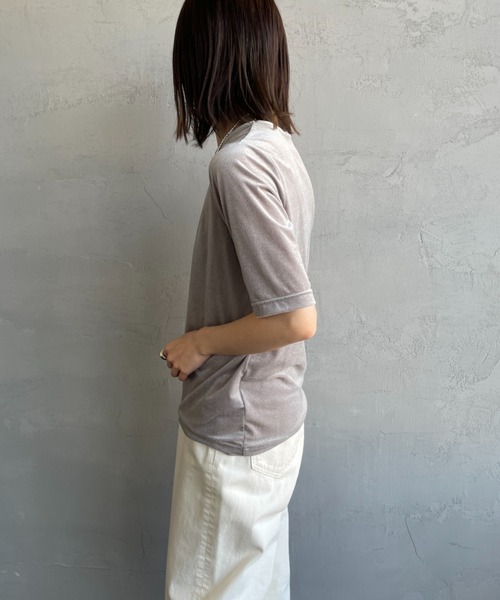 JEANS FACTORY Clothes（ジーンズファクトリークローズ）の「[Jeans Factory Clothes/ジーンズファクトリークローズ] シアーベロア ショートスリーブカットソー（Tシャツ/カットソー・レディース・グレー/サックスブルー/ブラウン/ネイビー・F）」の15枚目の写真