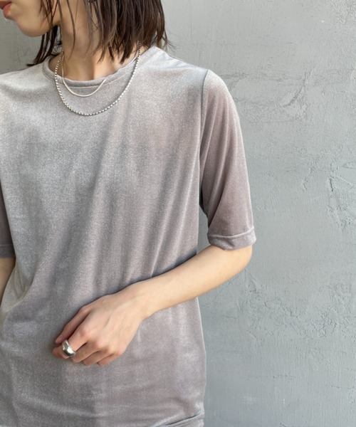 JEANS FACTORY Clothes（ジーンズファクトリークローズ）の「[Jeans Factory Clothes/ジーンズファクトリークローズ] シアーベロア ショートスリーブカットソー（Tシャツ/カットソー・レディース・グレー/サックスブルー/ブラウン/ネイビー・F）」の17枚目の写真